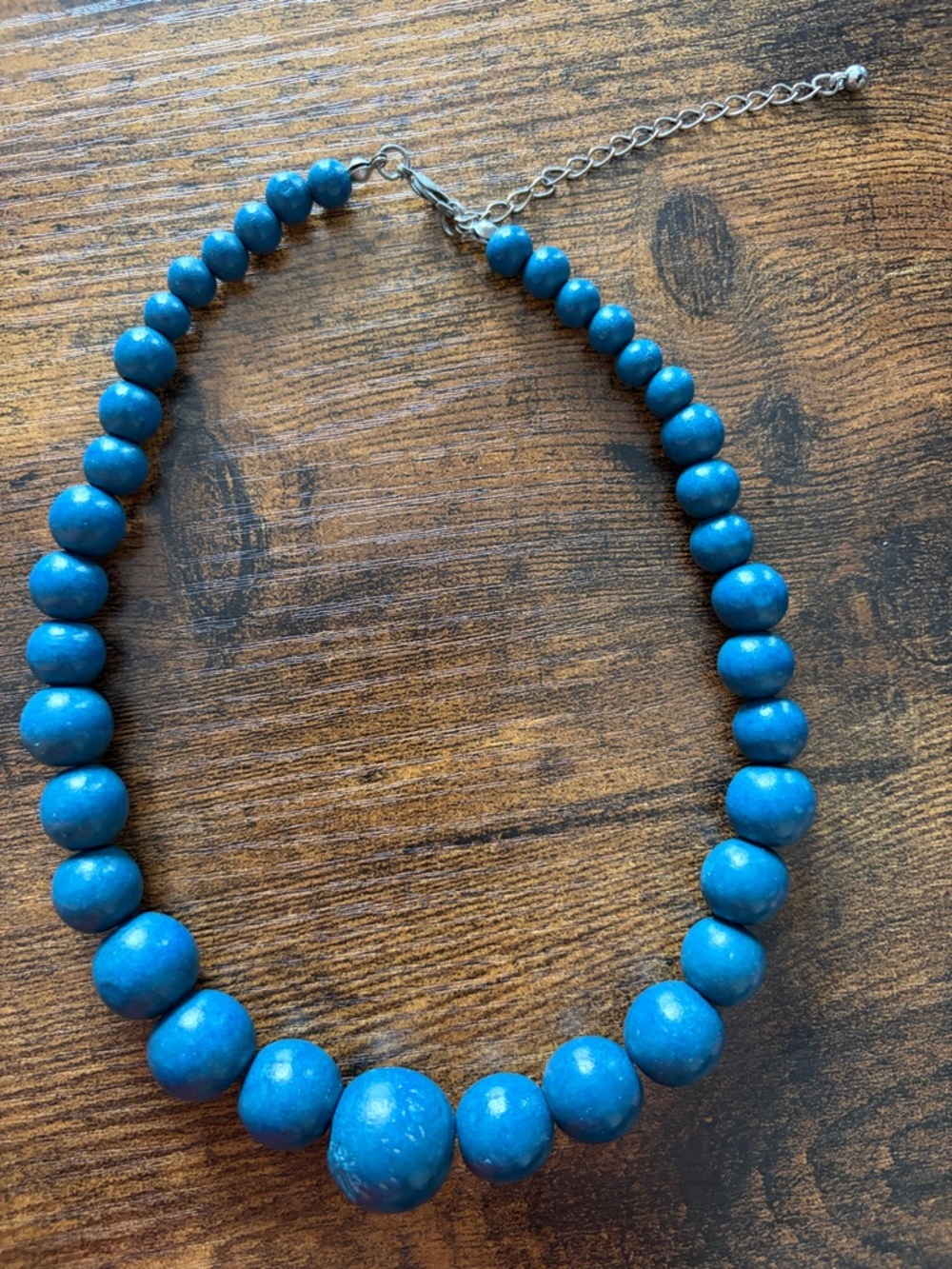 Teal Wood Beaded Statement Necklace